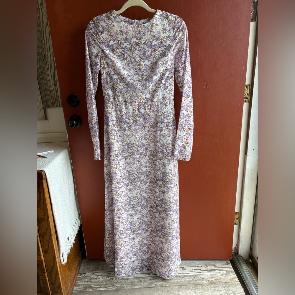 Floral Long-Sleeve Maxi Dress in Lavender